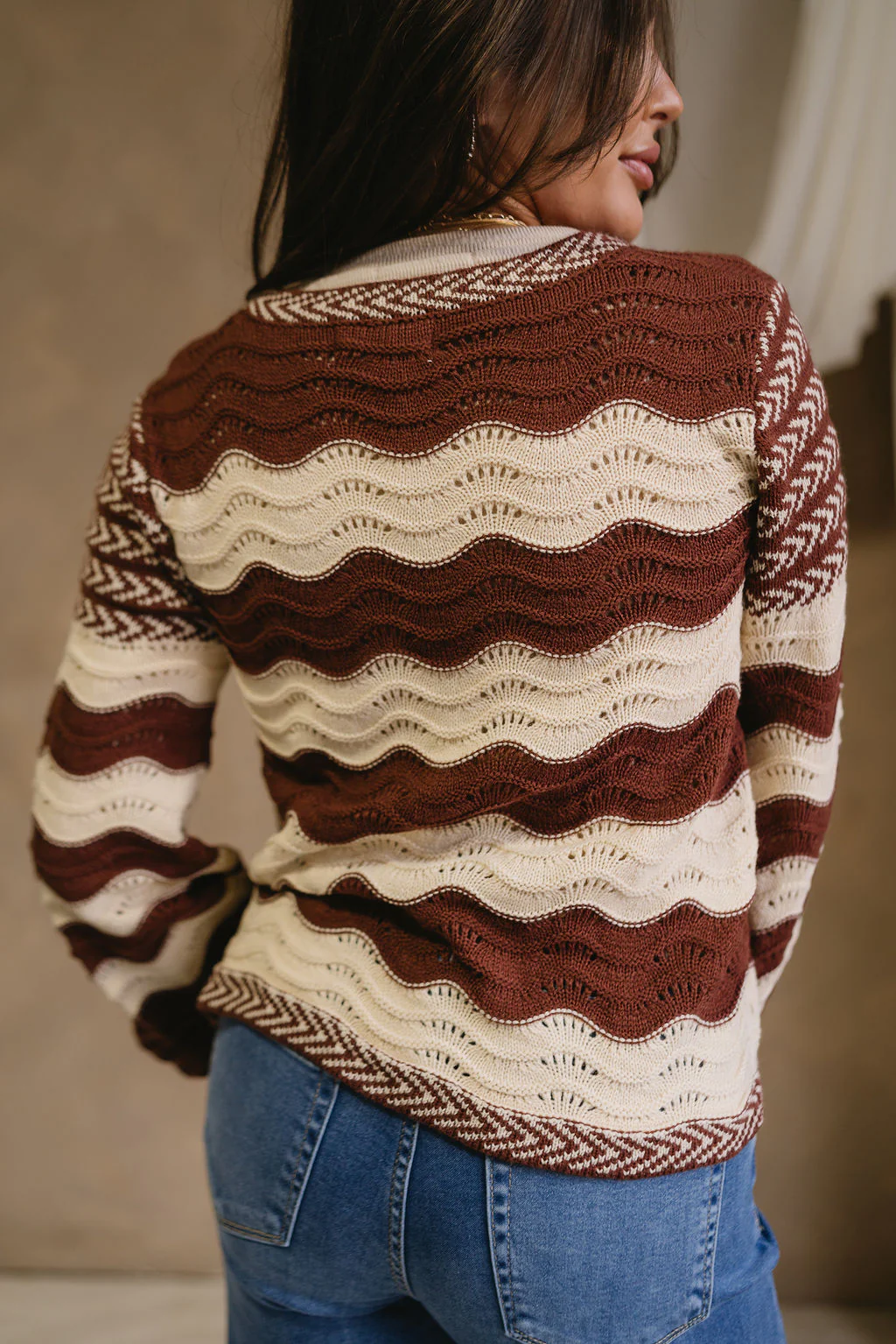 Belinda Brown & Cream Striped Tie Cardigan - Image 7