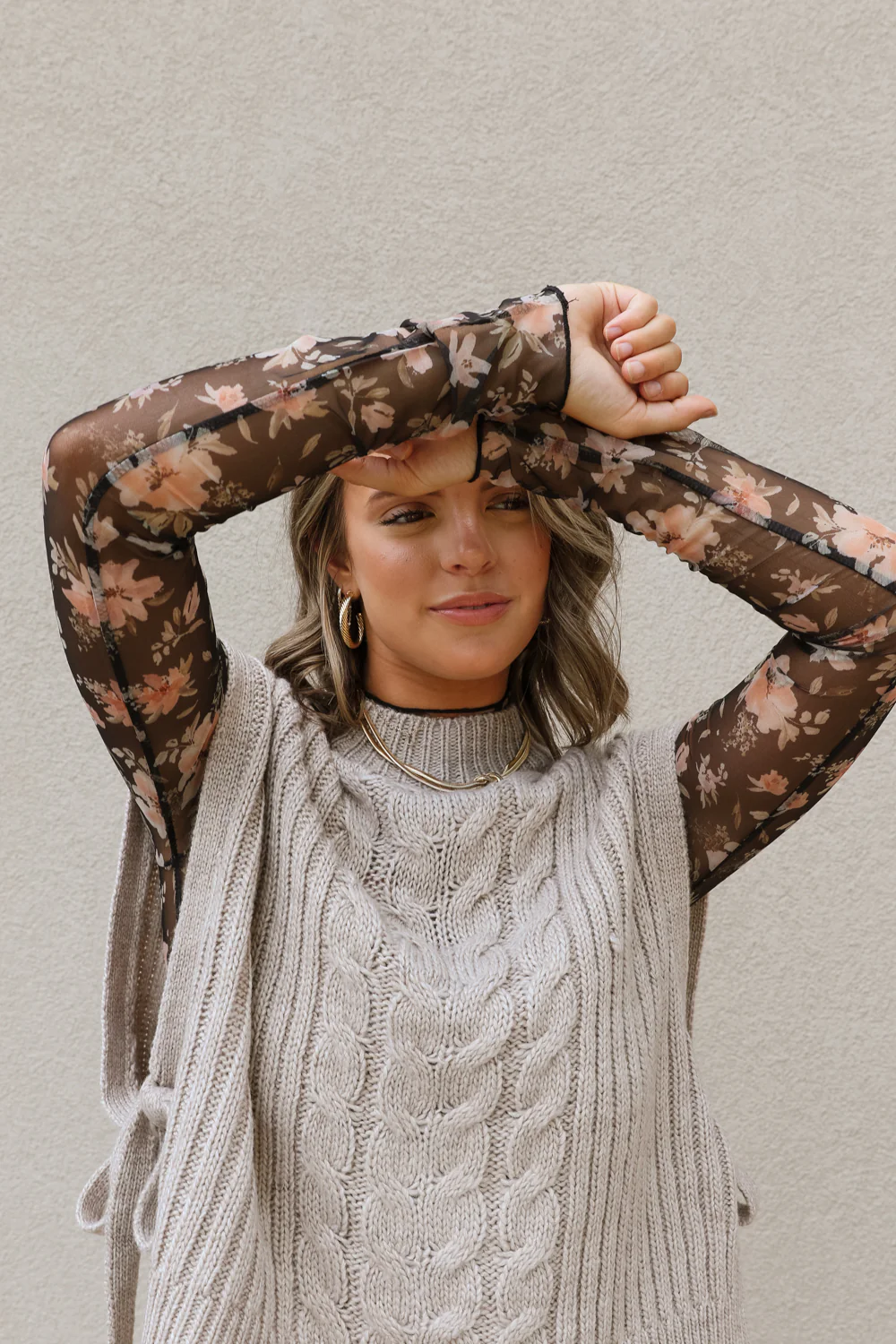 Belinda Floral Long Sleeve Mesh Top