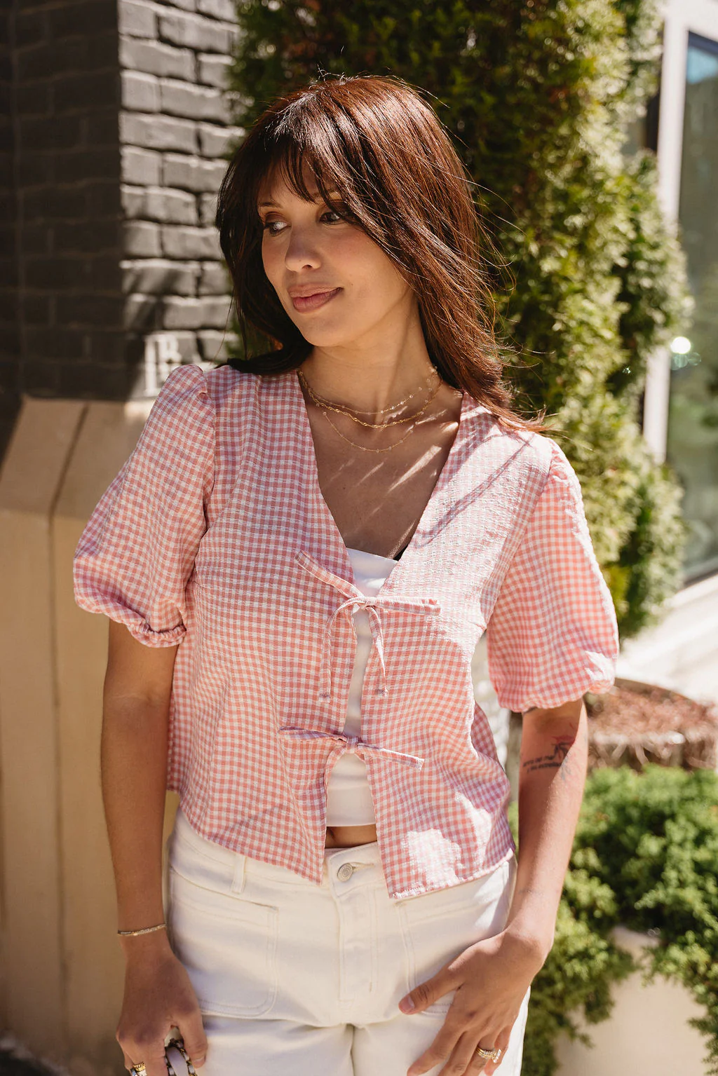 Belinda Pink Gingham Tie-Front Top