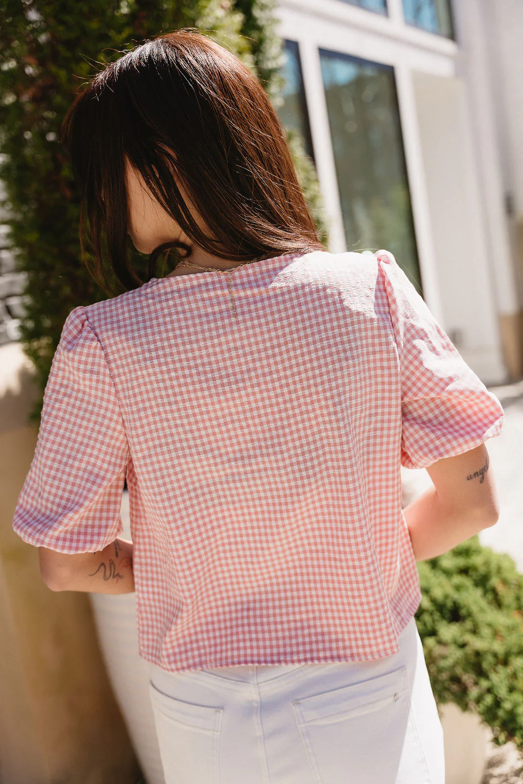 Belinda Pink Gingham Tie-Front Top - Image 6
