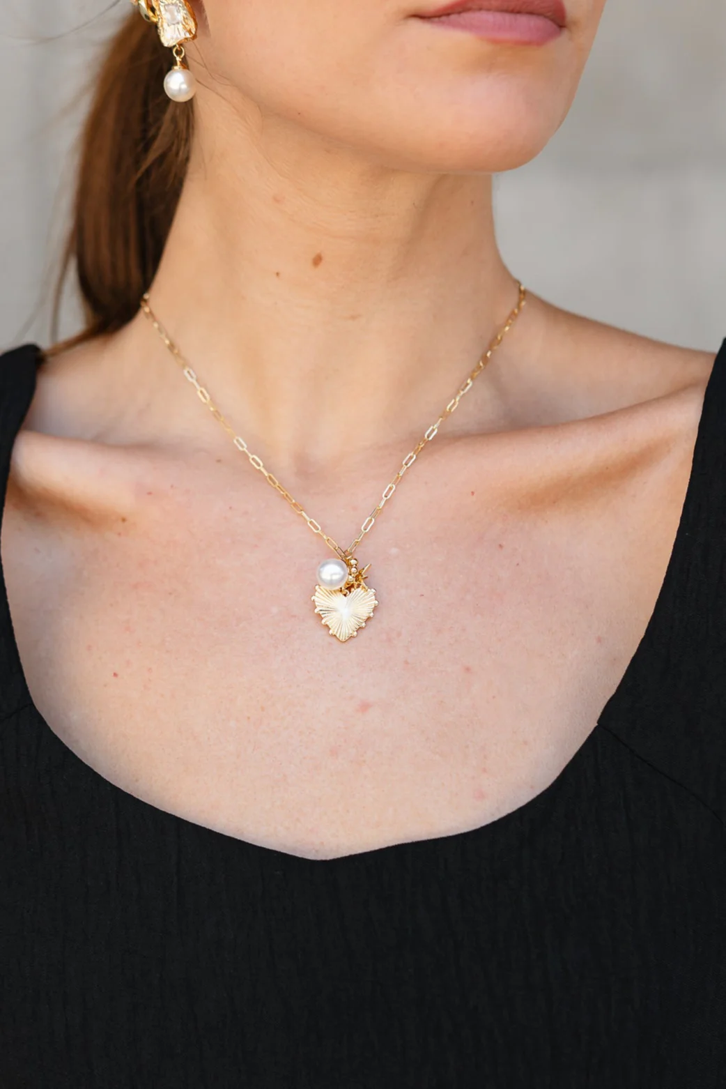 Bella Gold Dipped Heart & Pearl Necklace