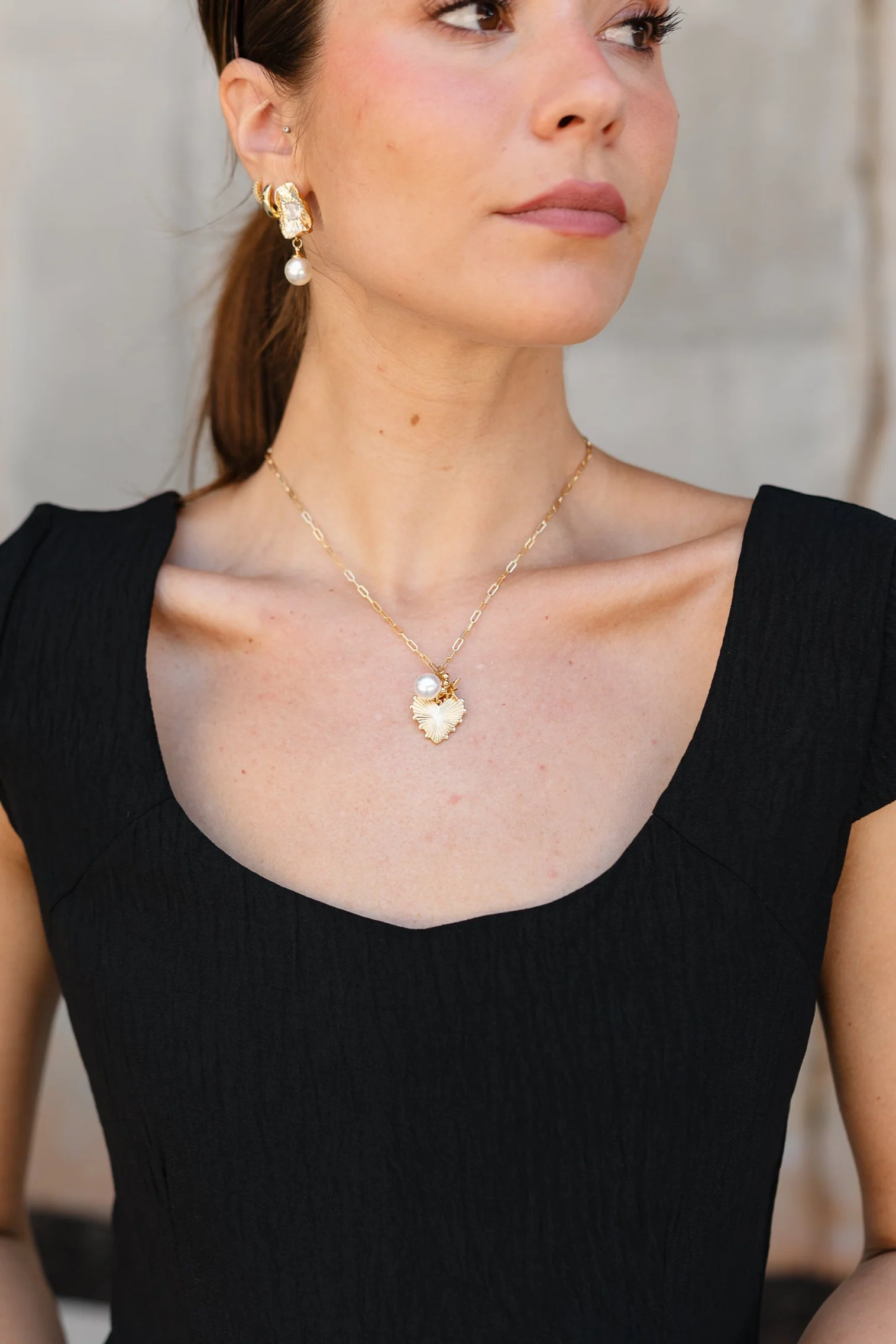Bella Gold Dipped Heart & Pearl Necklace - Image 2
