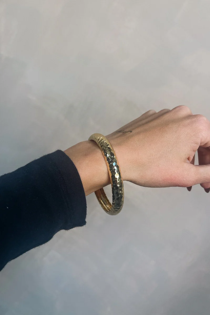 Bella Gold Hammered Bangle Bracelet - Image 2