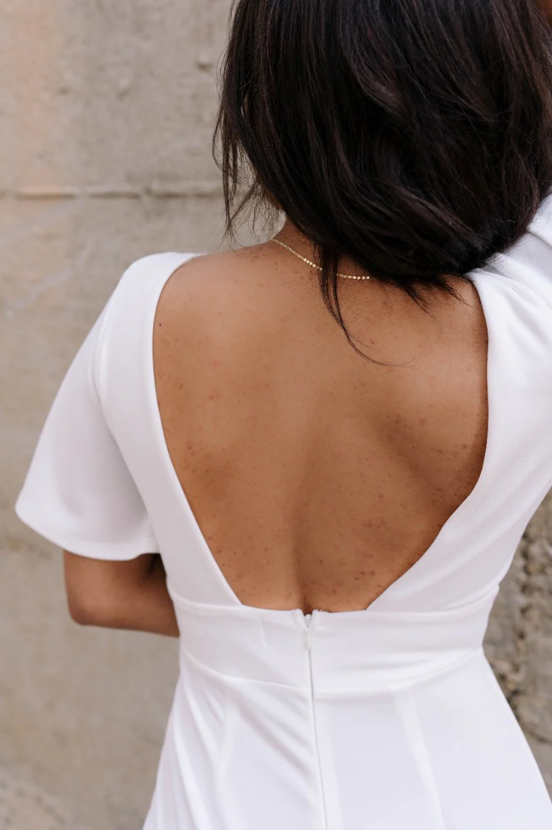 Bella Ivory Plunge Neckline Flare Jumpsuit - Image 9