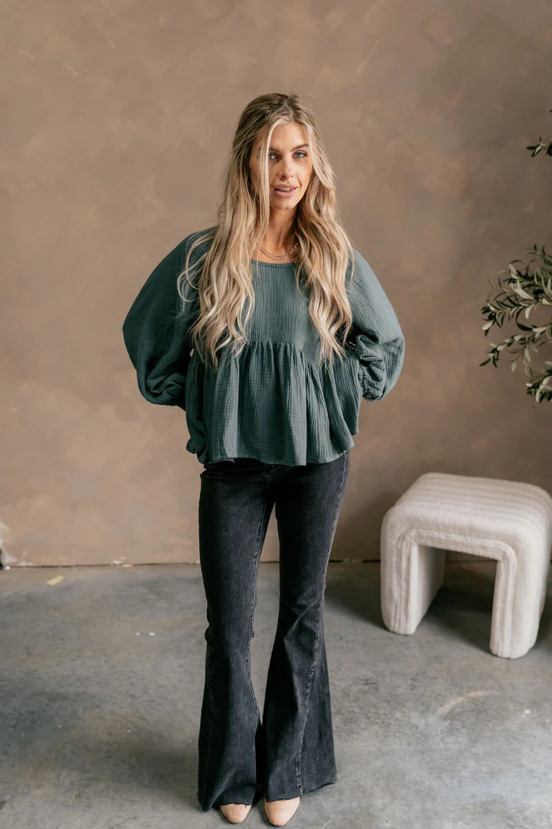 Bella Pine Green Long Sleeve Top - Image 7