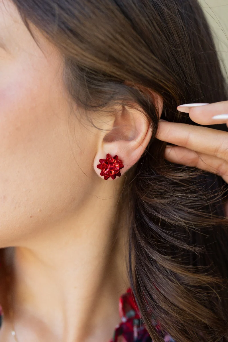 Bella Red Bow Stud Earrings