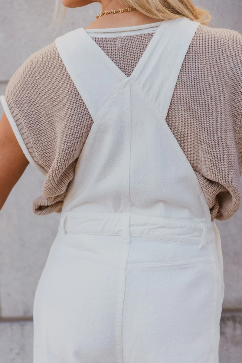 Bella White Denim Flare Overalls - Image 9