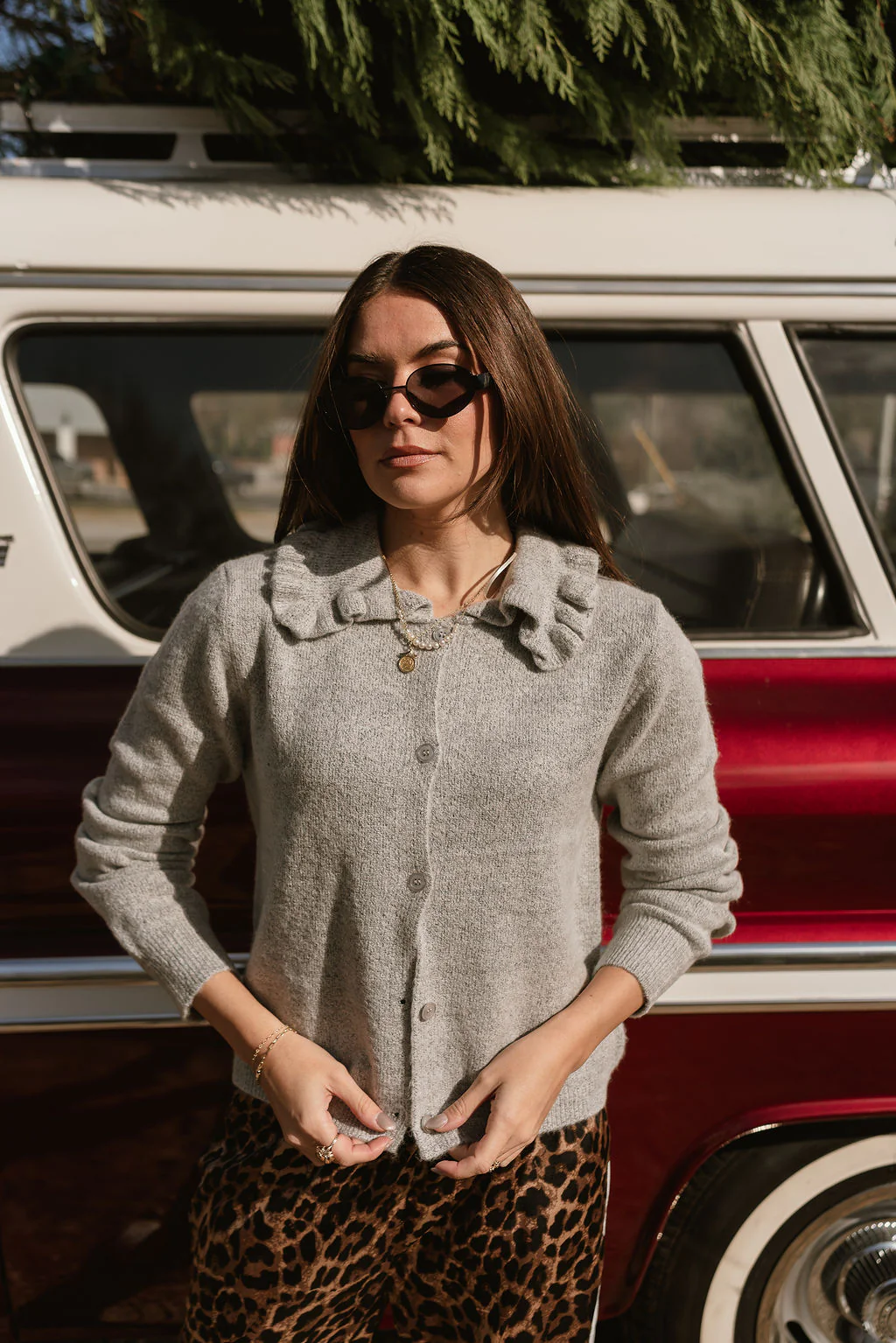 Bethanie Heather Grey Ruffle Cardigan - Image 8