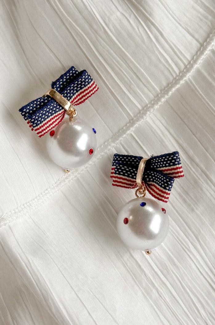 Betsy Red, White, & Blue Pearl Earrings