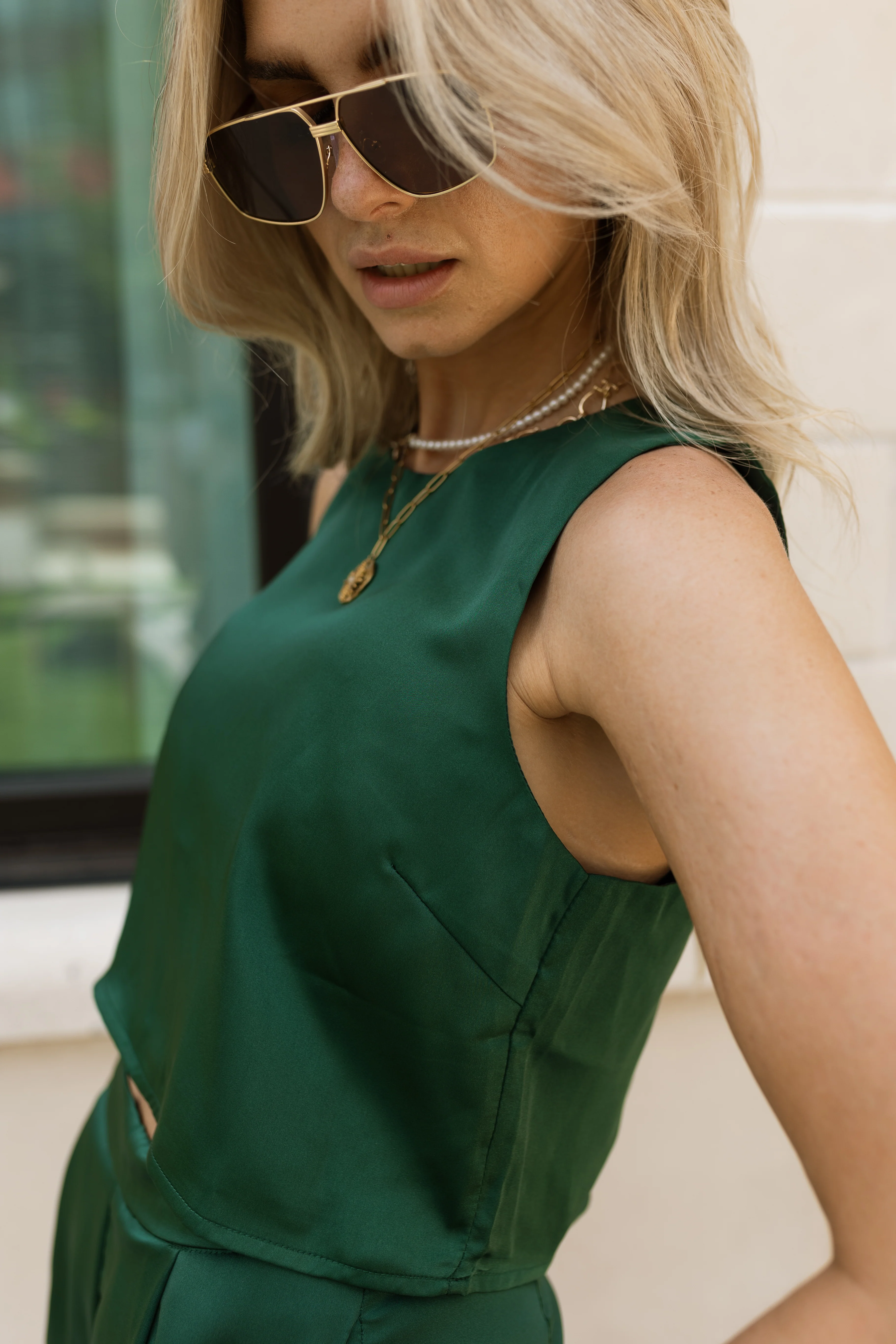 Bianca Green Satin Tank Top - Image 4