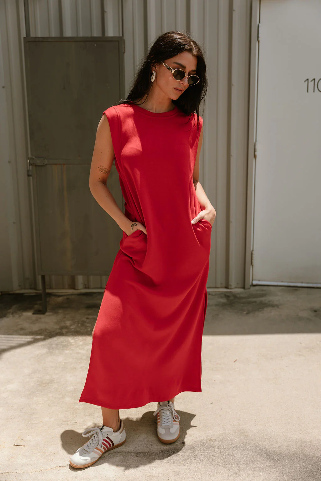 Bianca Red Knit Sleeveless Midi Dress