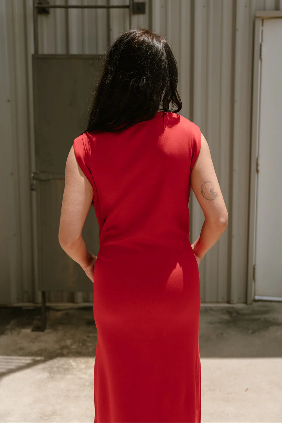Bianca Red Knit Sleeveless Midi Dress - Image 6