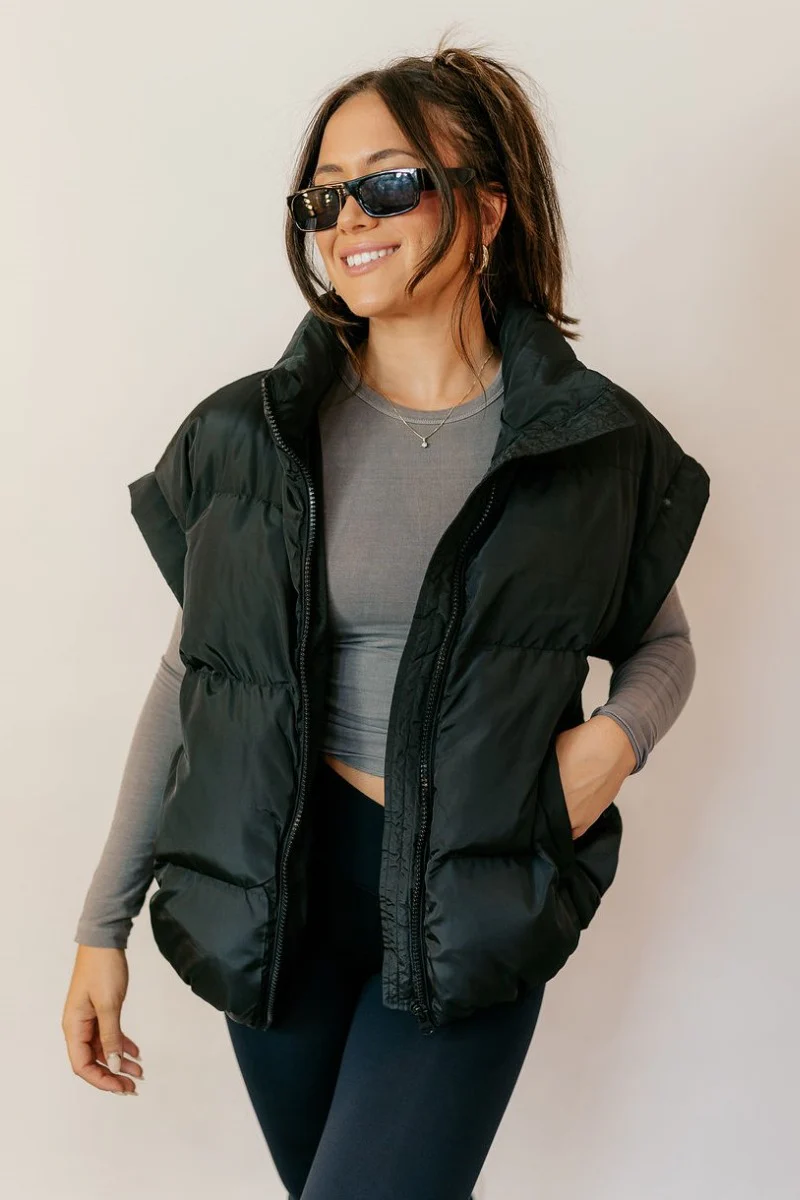 Big Sky Black Oversized Puffer Vest