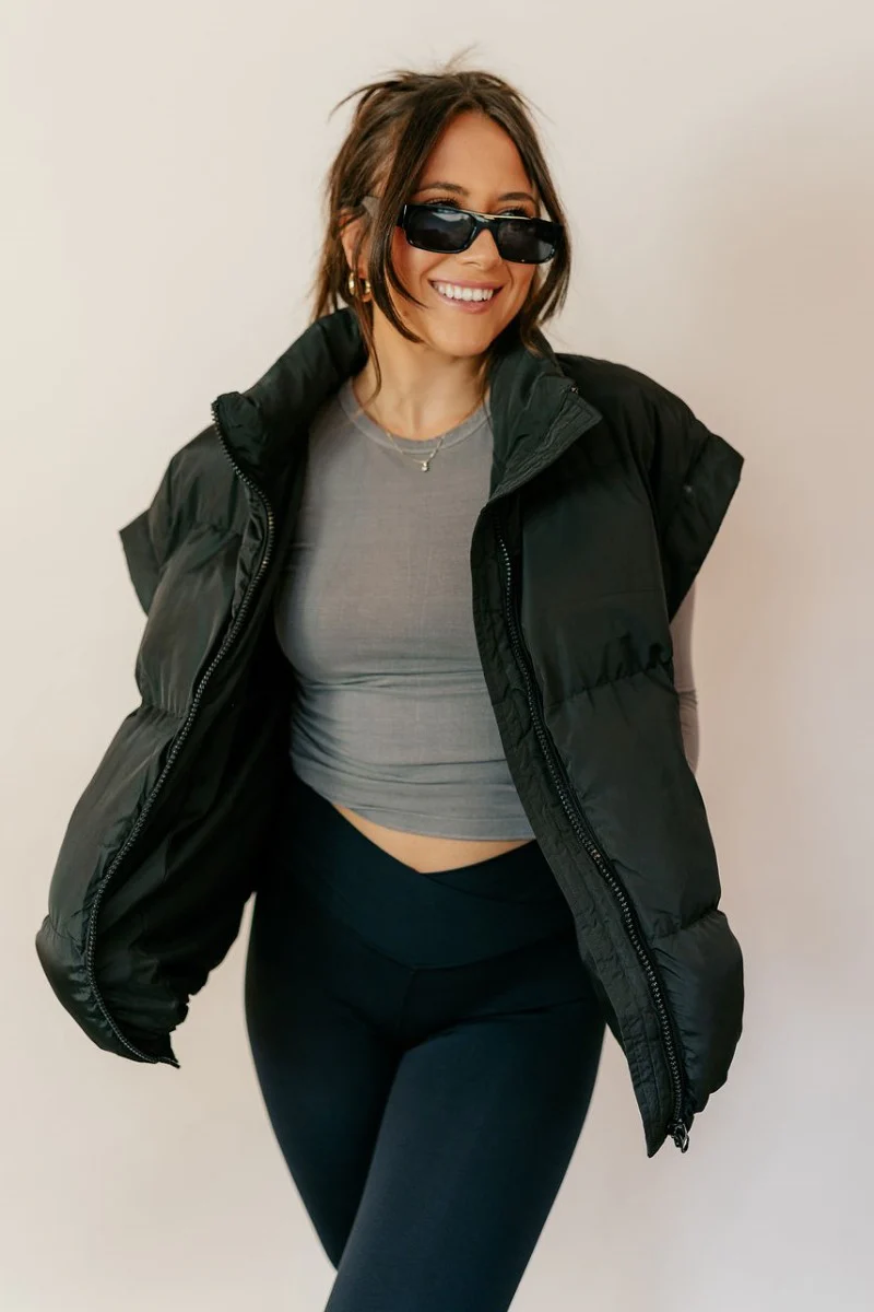 Big Sky Black Oversized Puffer Vest - Image 3