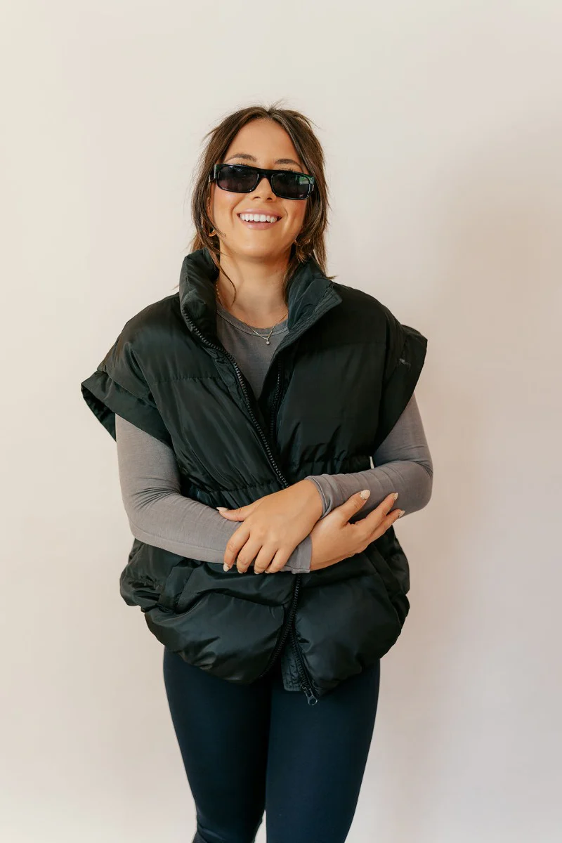 Big Sky Black Oversized Puffer Vest - Image 4
