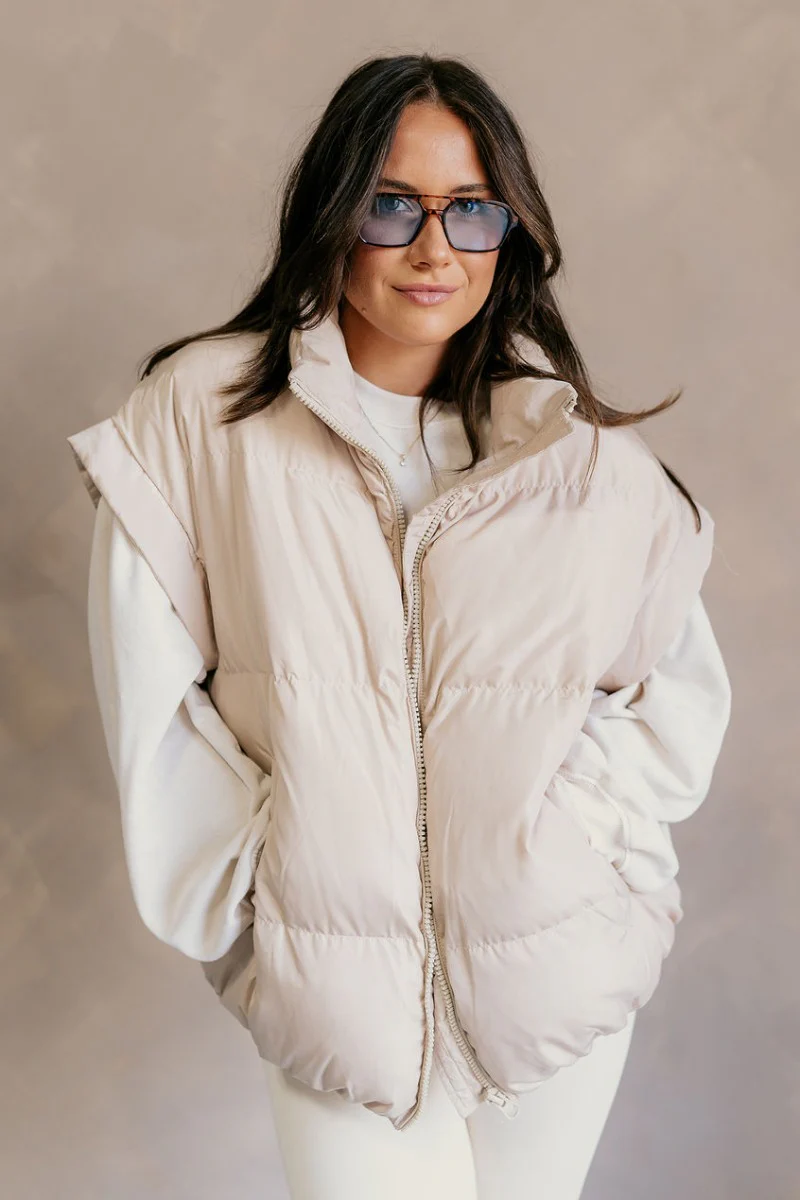 Big Sky Cream Oversized Puffer Vest - Image 2