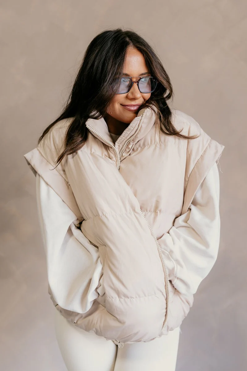Big Sky Cream Oversized Puffer Vest - Image 3