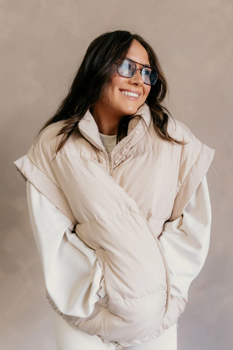 Big Sky Cream Oversized Puffer Vest - Image 4