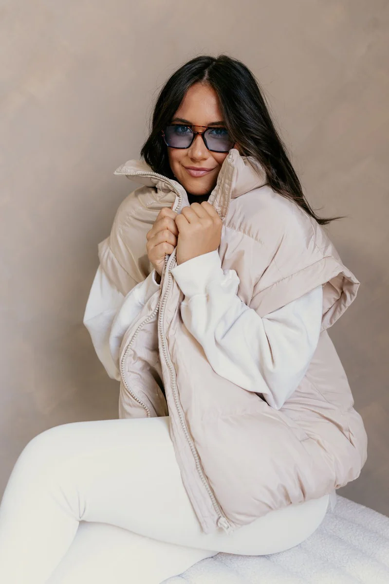 Big Sky Cream Oversized Puffer Vest - Image 7