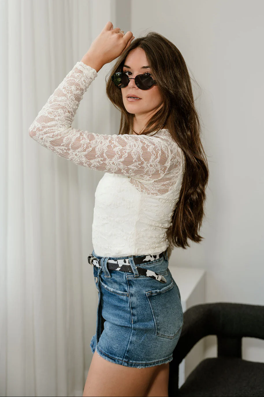 Billie Cream Lace Long Sleeve Top - Image 8
