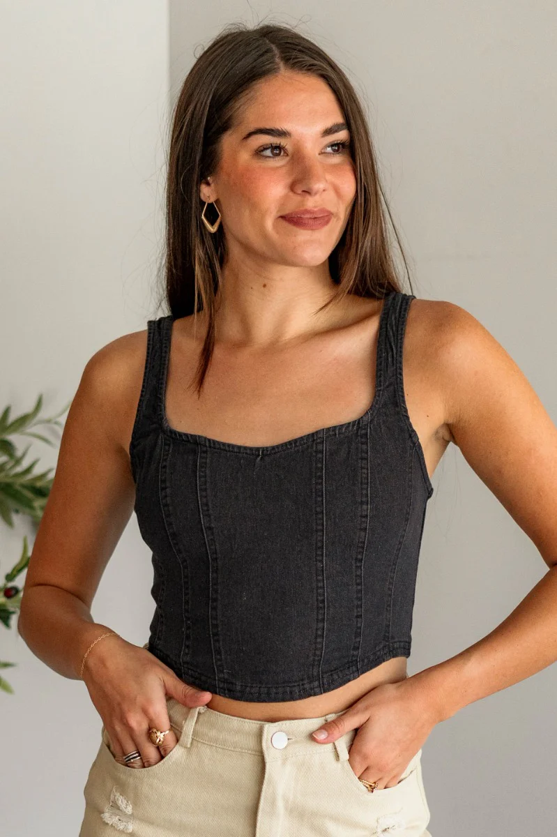Billie Cropped Denim Tank