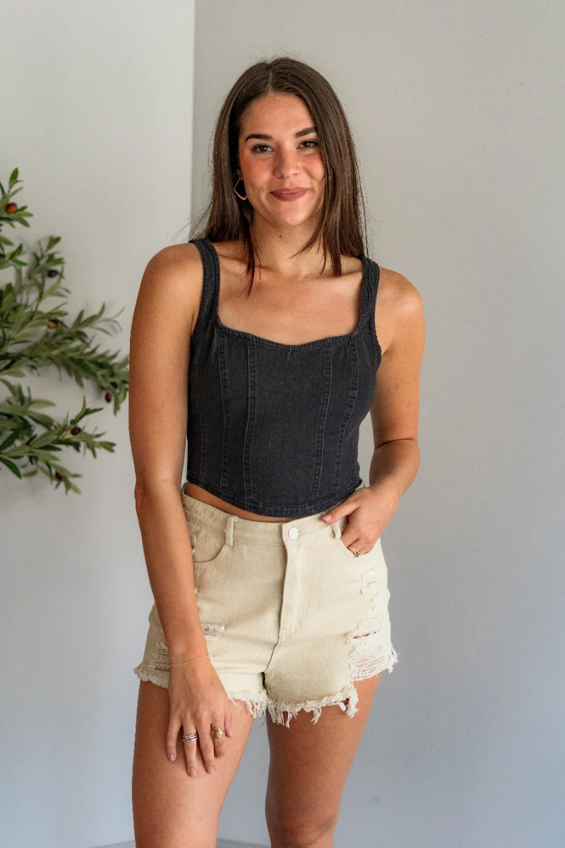 Billie Cropped Denim Tank - Image 2
