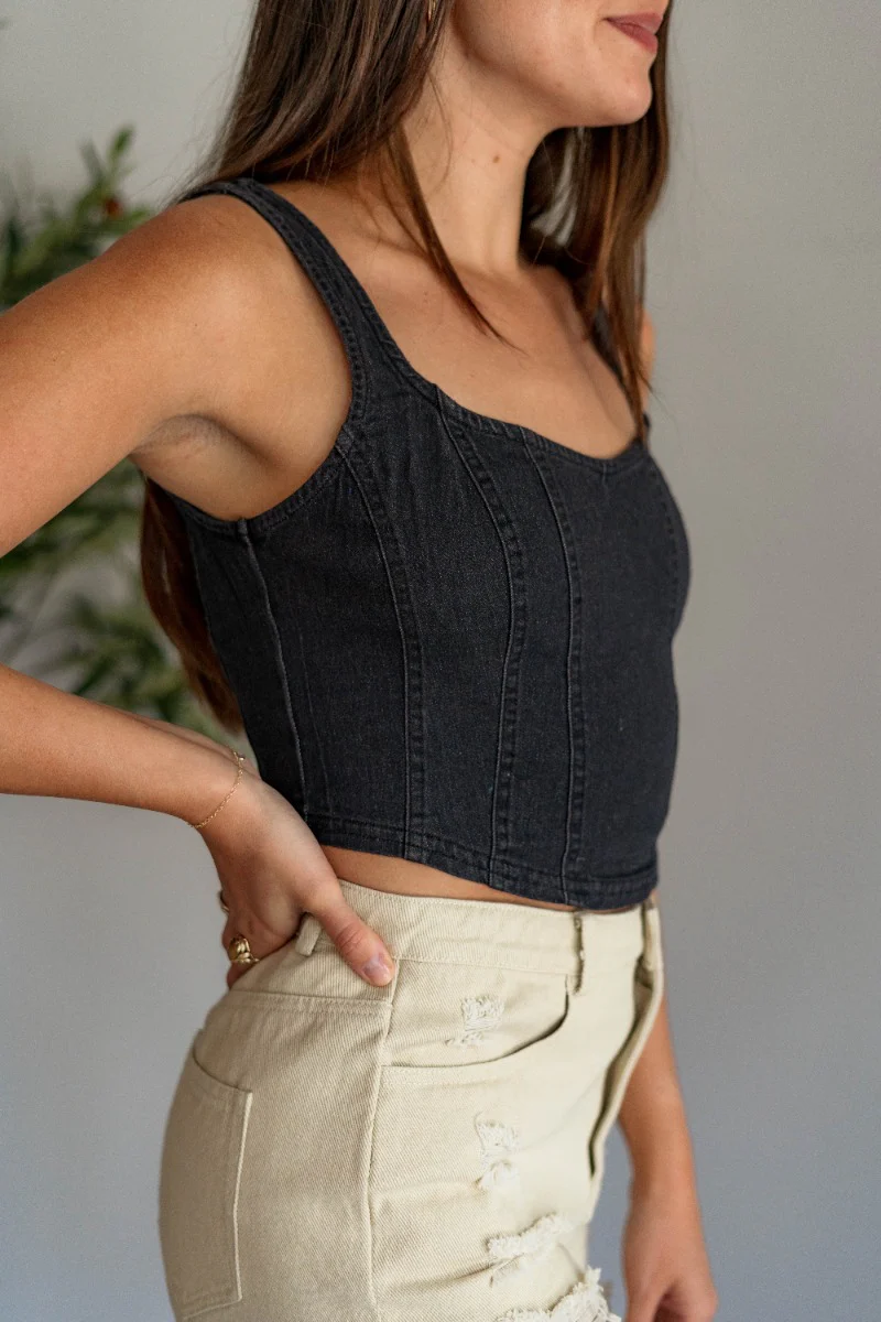 Billie Cropped Denim Tank - Image 4