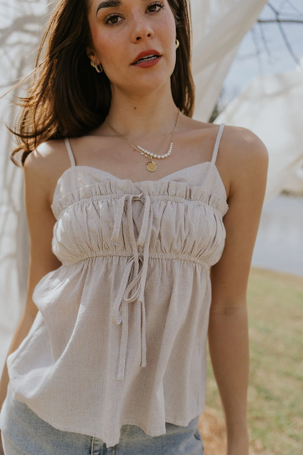 Billie White & Taupe Striped Tank - Image 2