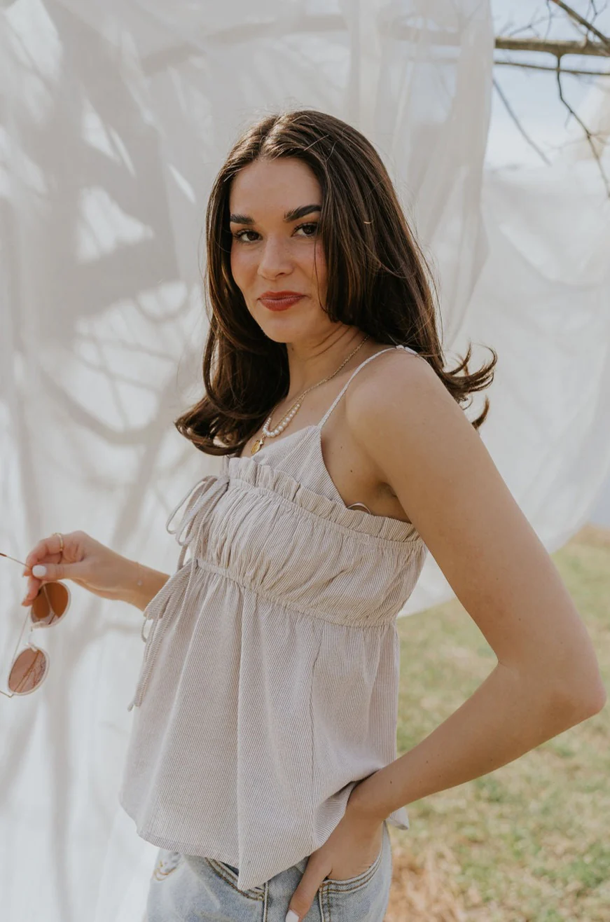 Billie White & Taupe Striped Tank - Image 3
