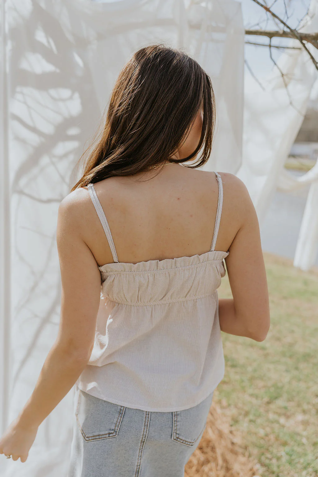 Billie White & Taupe Striped Tank - Image 4