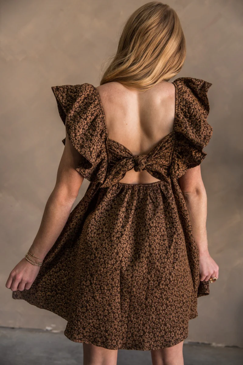 Blair Brown Floral Tie Back Mini Dress - Image 7