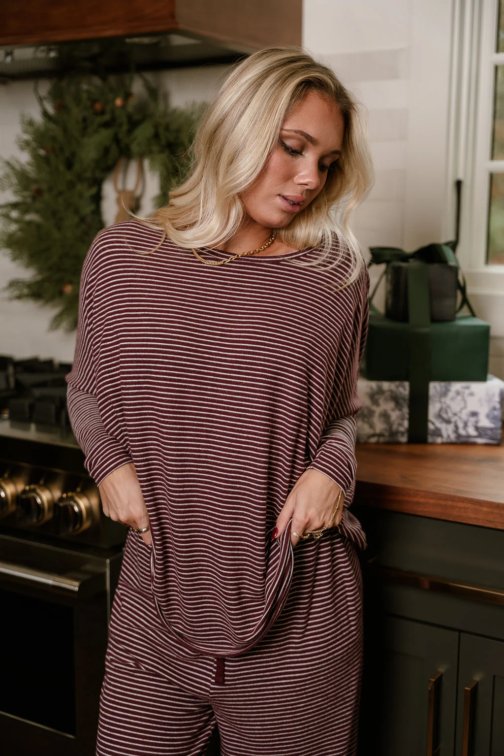 Blair Burgundy Striped Loungewear Set - Image 5