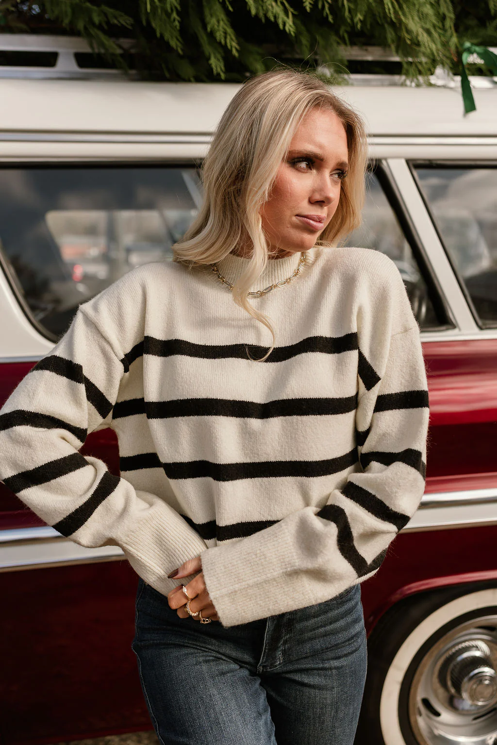 Blair Cream & Black Stripe Knit Sweater