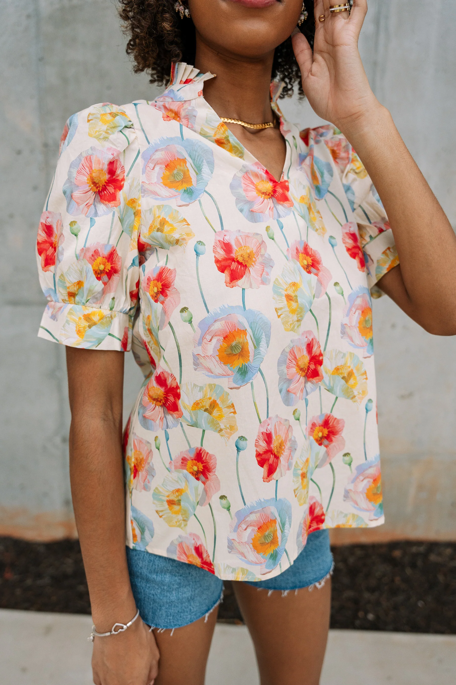 Blair Cream Multi Floral Short Sleeve Top - Image 5