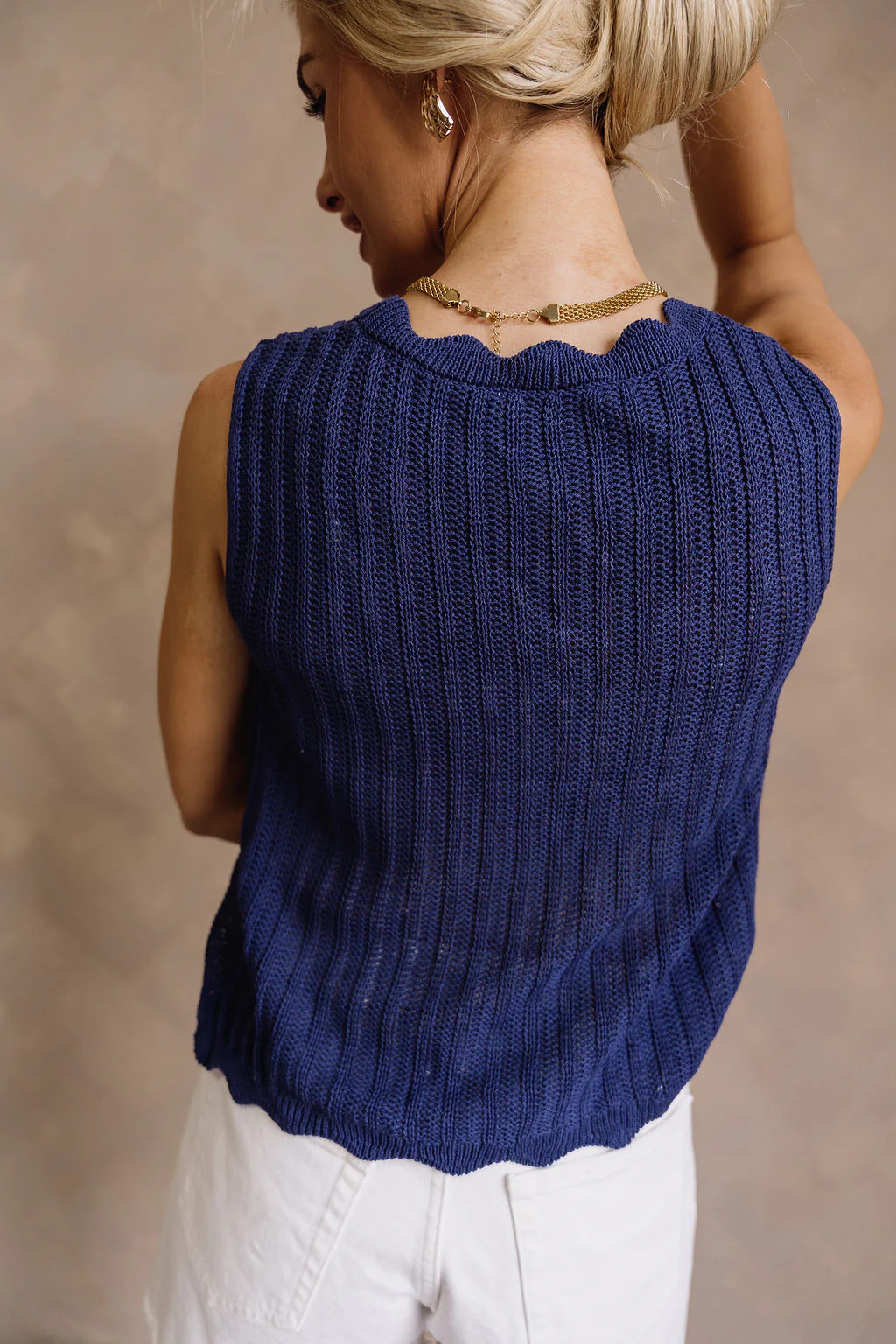 Blair Navy Blue Knit Scallop Tank - Image 4