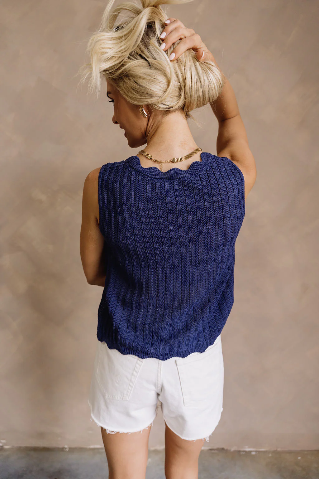 Blair Navy Blue Knit Scallop Tank - Image 7