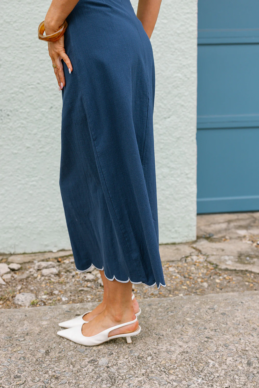 Blair Navy & White Scallop Midi Skirt - Image 3