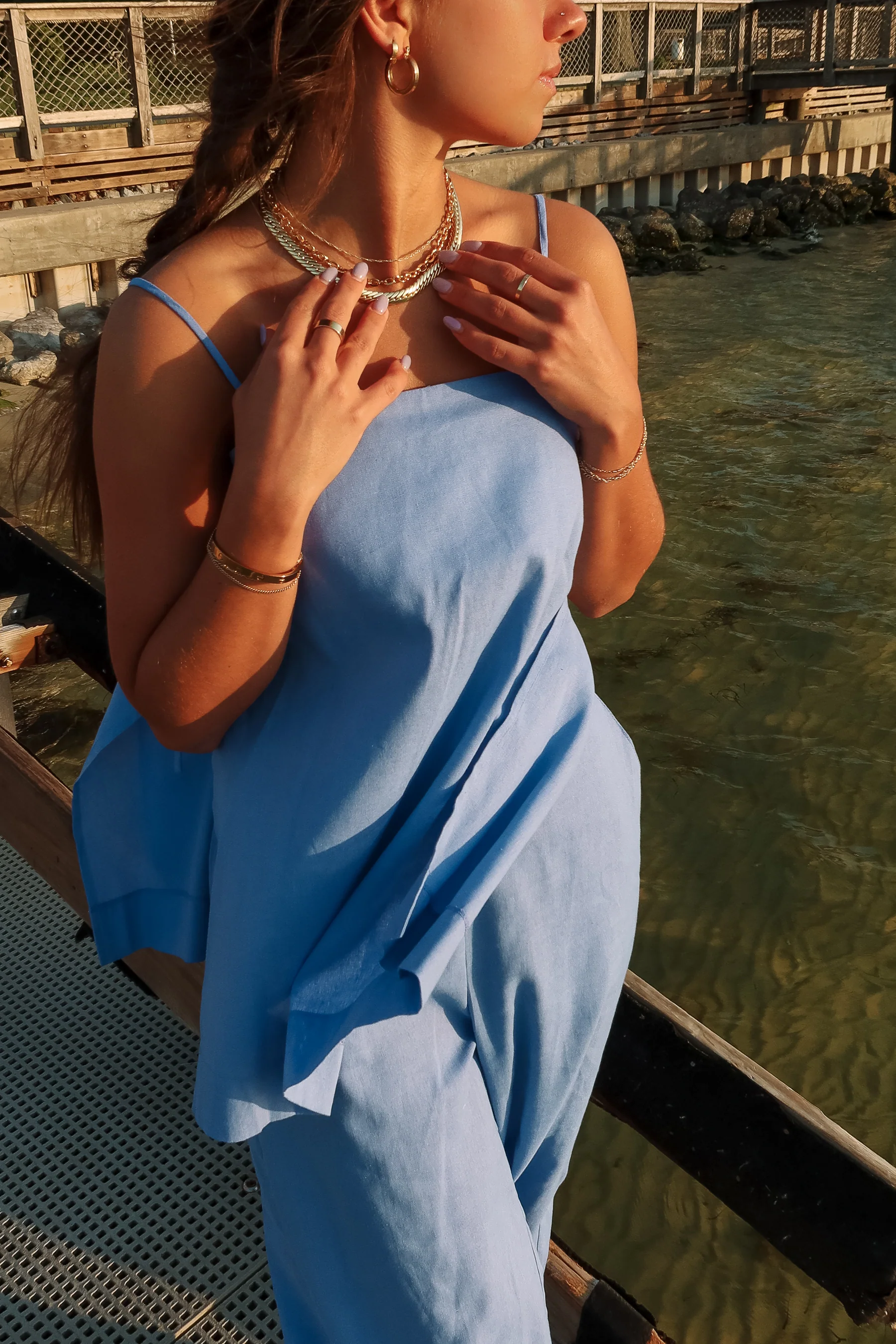 Blair Periwinkle Blue Linen Slits Tank