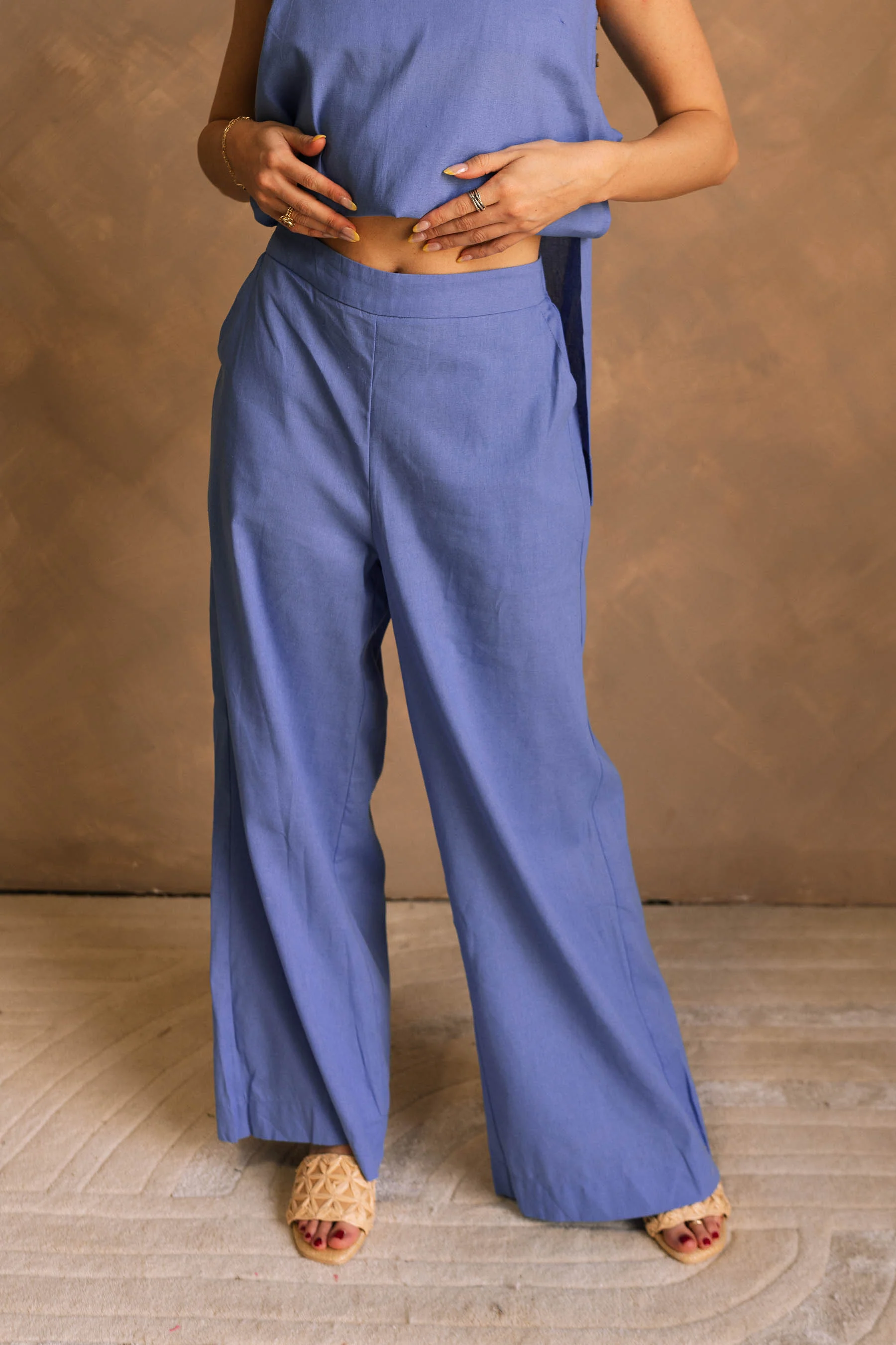 Blair Periwinkle Blue Linen Wide Leg Pants - Image 4