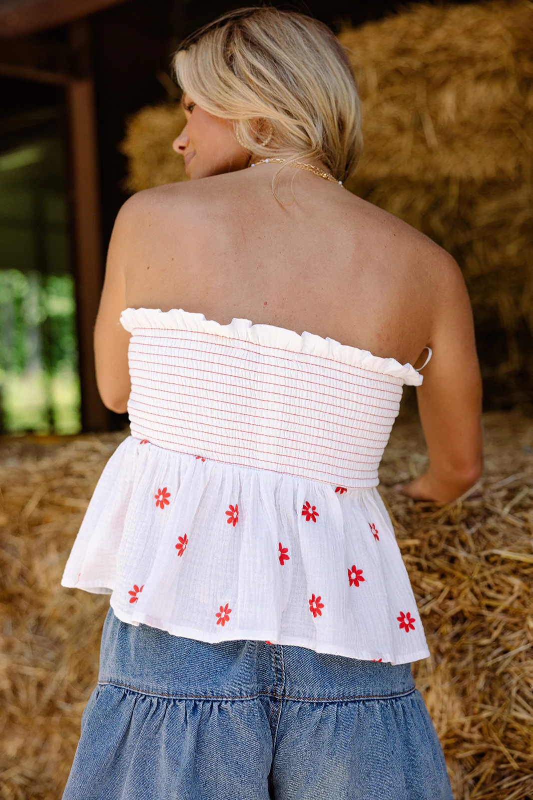 Blair White & Red Floral Gauze Top - Image 7