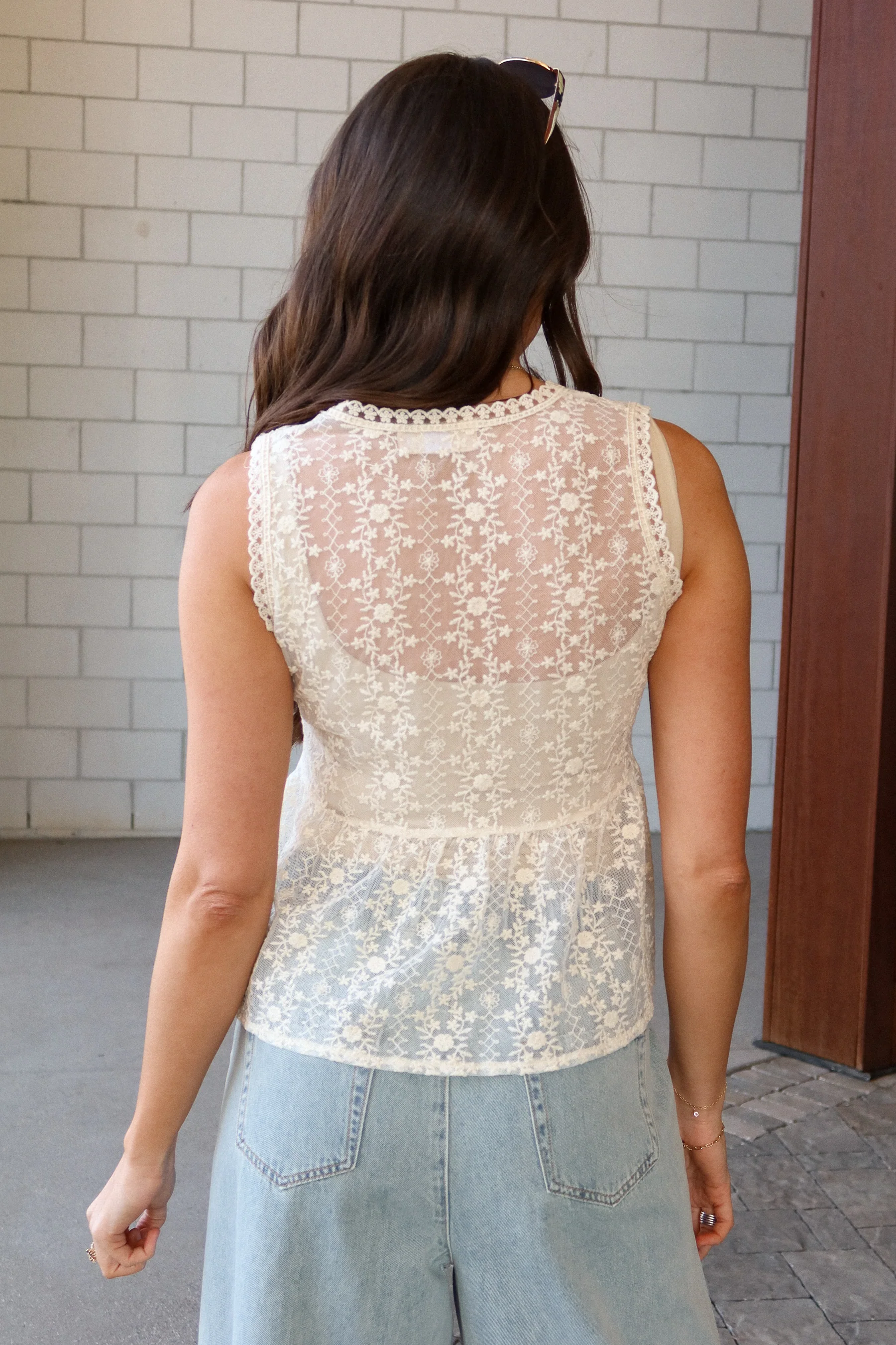Blaire Cream Lace Front Button Tank - Image 4