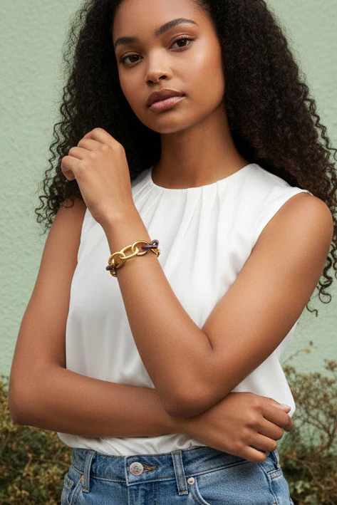 Blaire Mauve & Gold Brushed Chain Bracelet