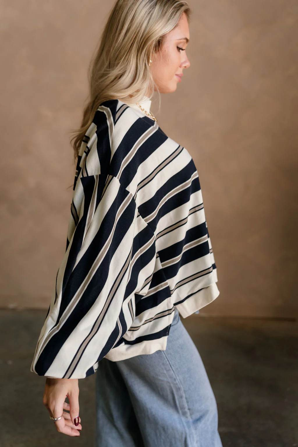 Blaire Navy Multi Stripe Long Sleeve Sweatshirt - Image 3