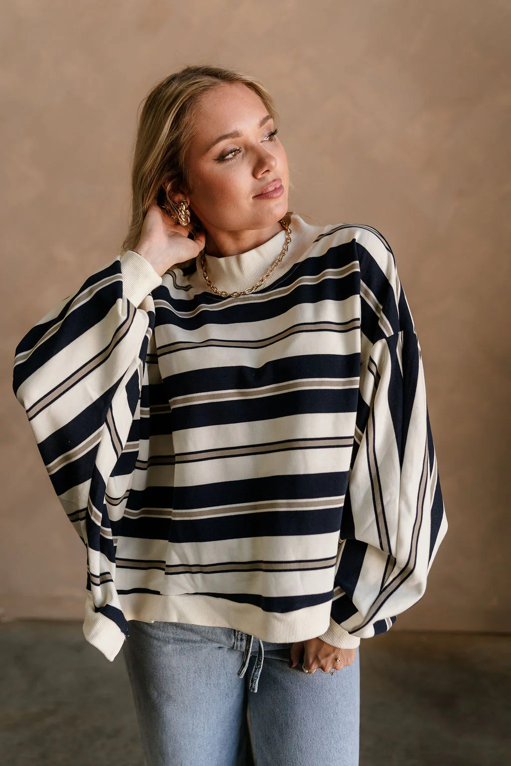 Blaire Navy Multi Stripe Long Sleeve Sweatshirt - Image 5