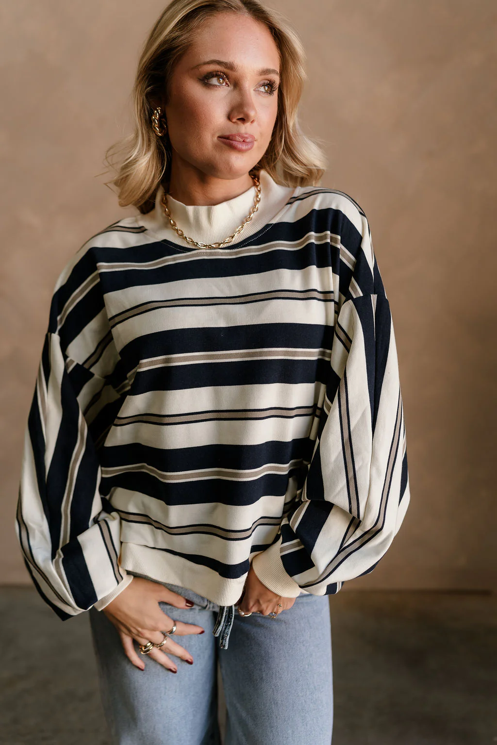 Blaire Navy Multi Stripe Long Sleeve Sweatshirt - Image 6