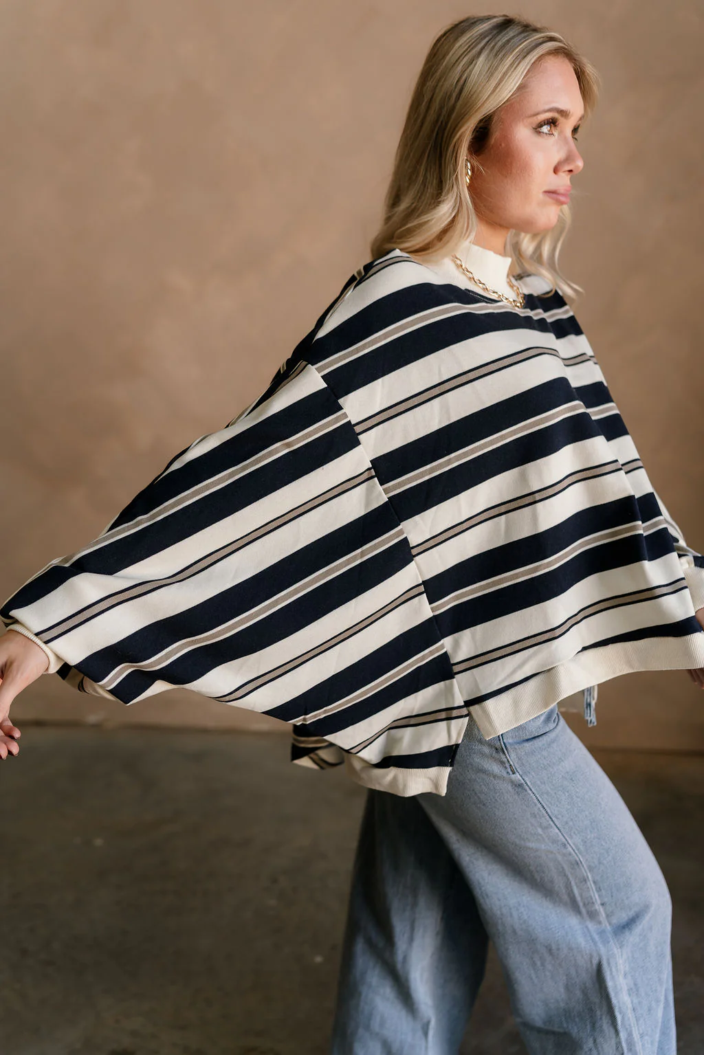 Blaire Navy Multi Stripe Long Sleeve Sweatshirt - Image 8