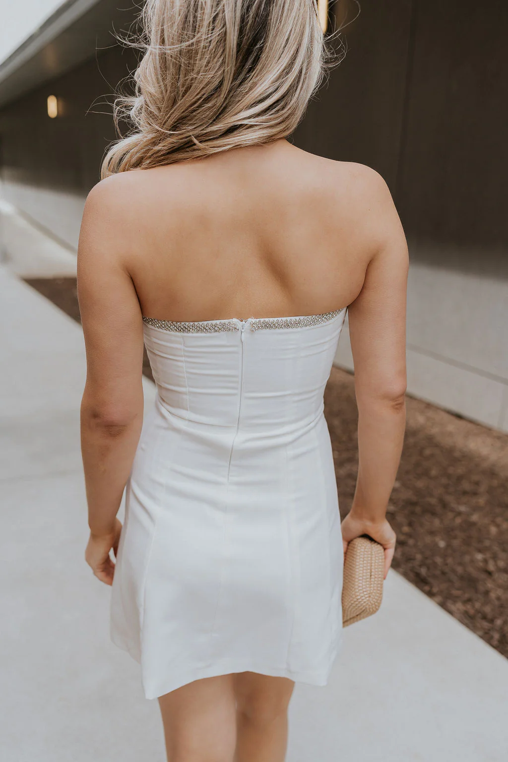 Blaire Off White Rhinestone Strapless Mini Dress - Image 8