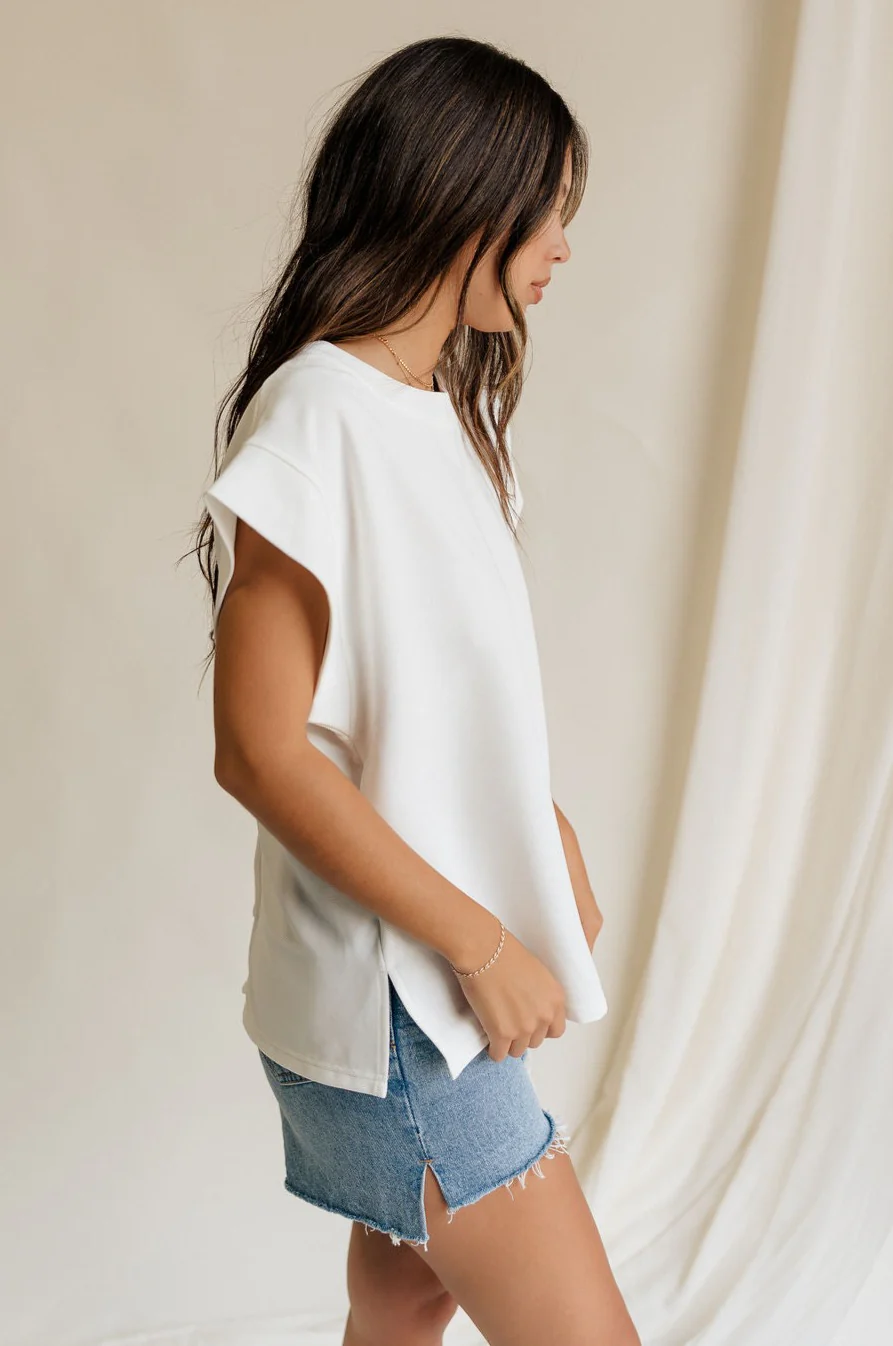 Blaire Off White Ribbed Short Sleeve Top - Image 3