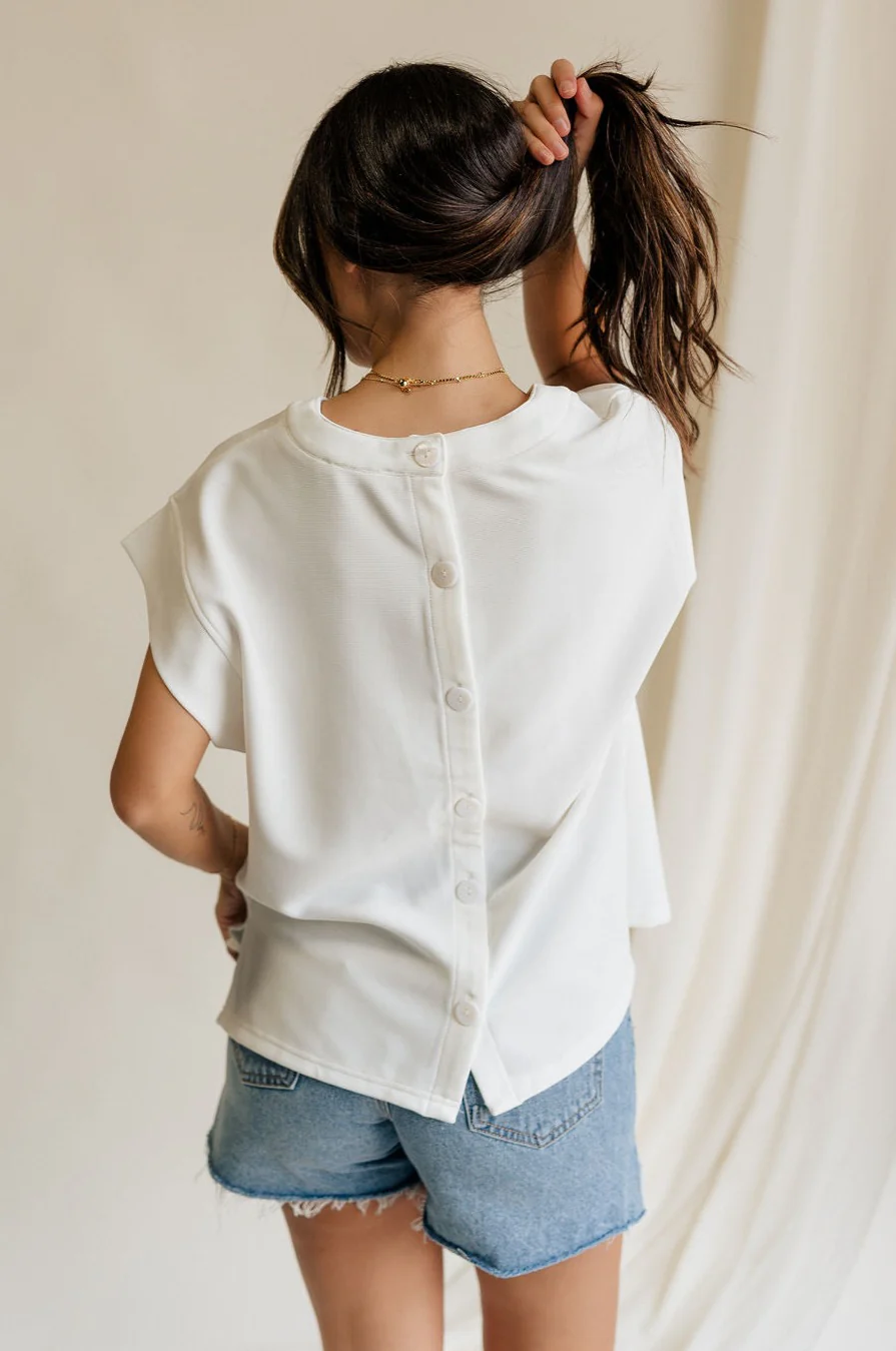 Blaire Off White Ribbed Short Sleeve Top - Image 4