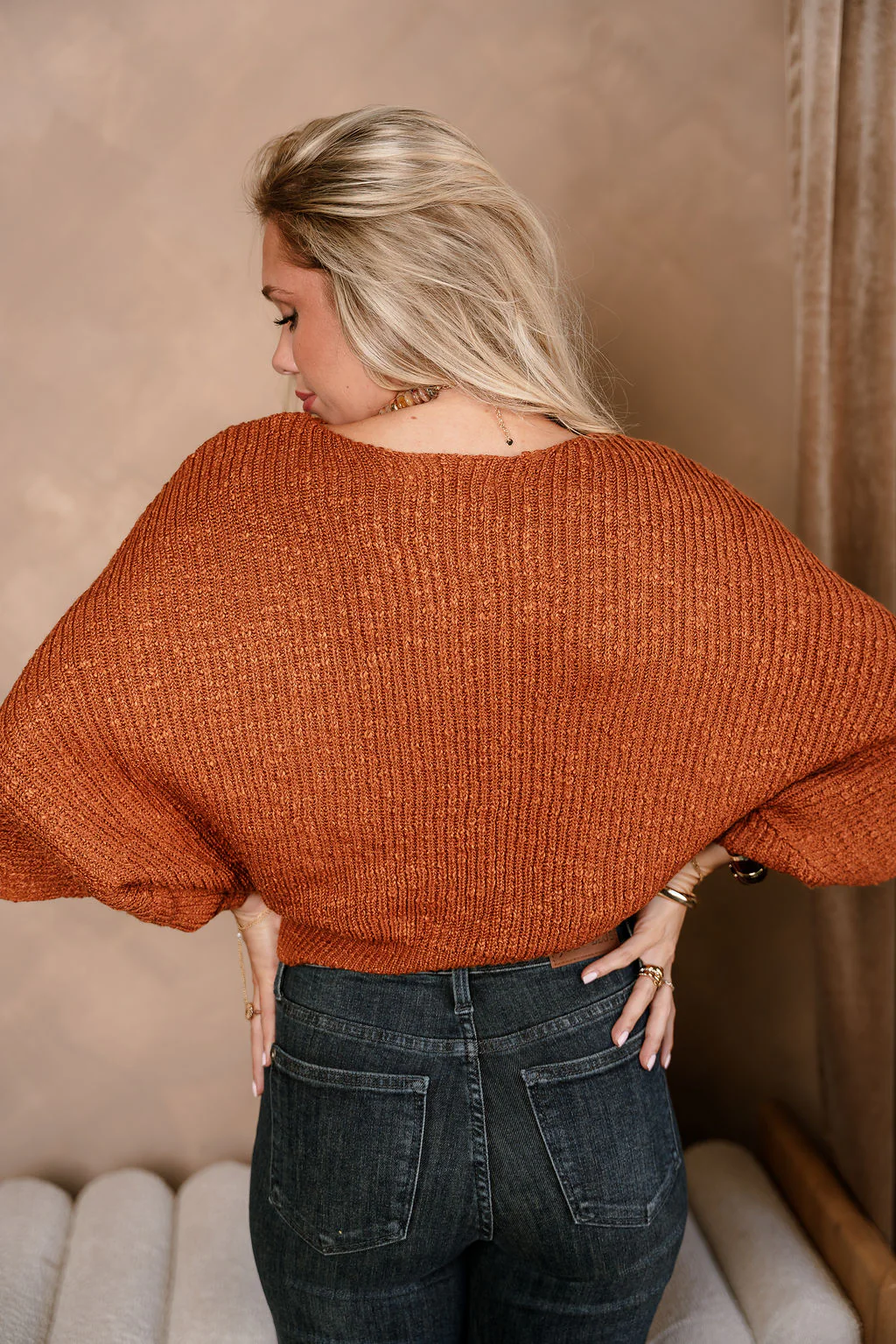 Blaire Rust Brown Knit Short Sleeve Sweater - Image 4